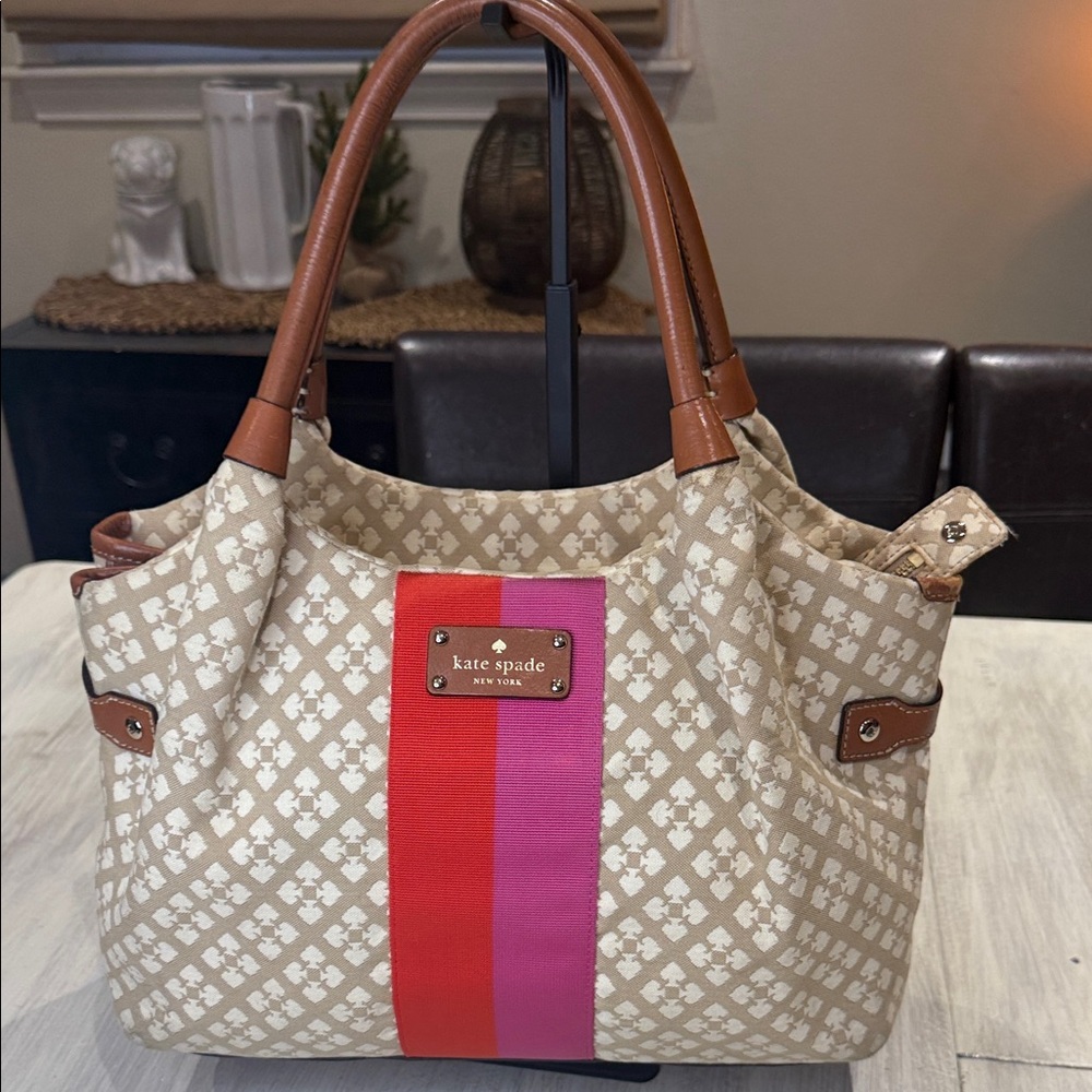 Vintage Y2K Kate Spade Stevie Beige and Pink Shoulder Bag/Tote. EUC